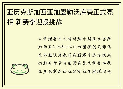 亚历克斯加西亚加盟勒沃库森正式亮相 新赛季迎接挑战